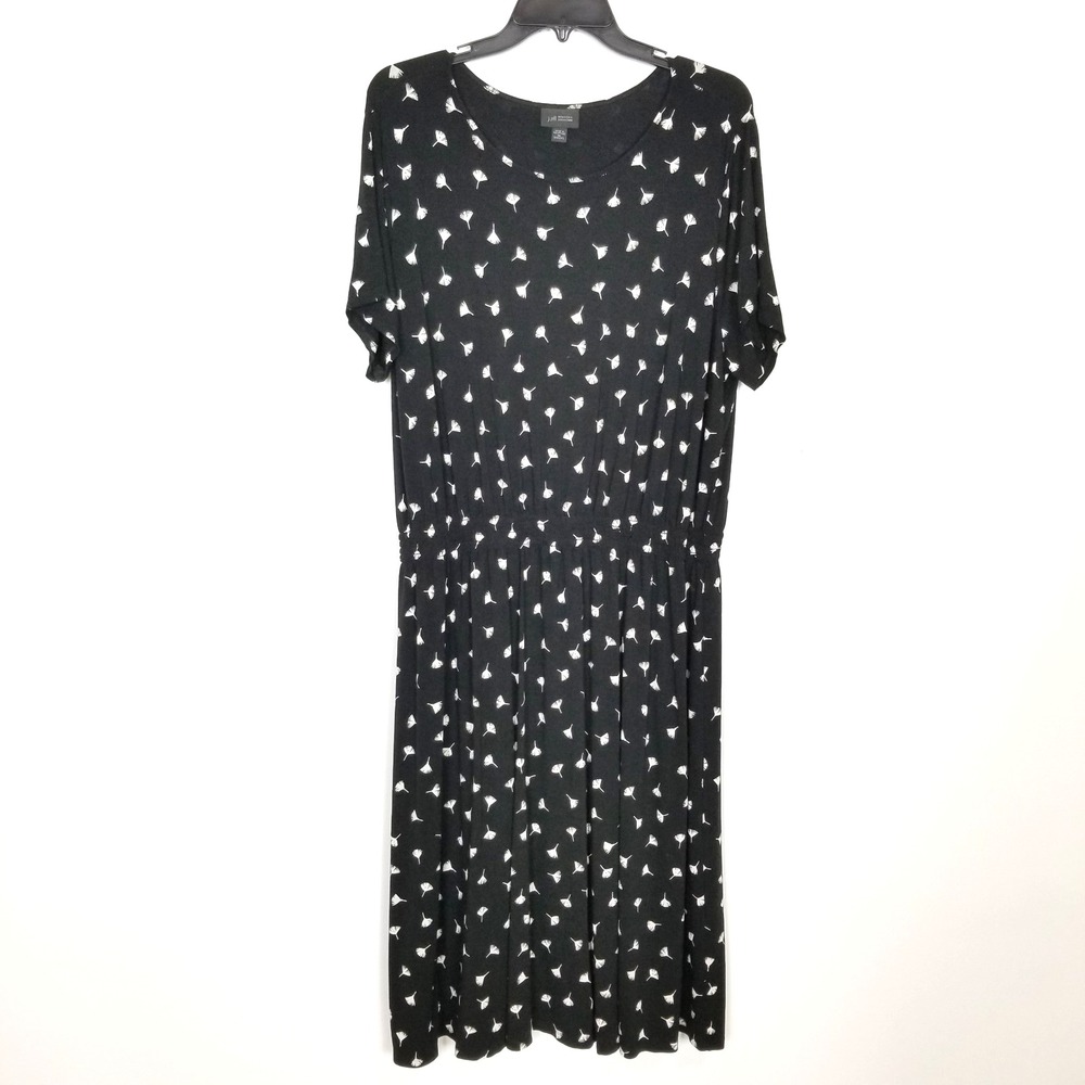 J. Jill Wearever Collection Women Black White Dandelion Print Midi Dress Sz 2X‎